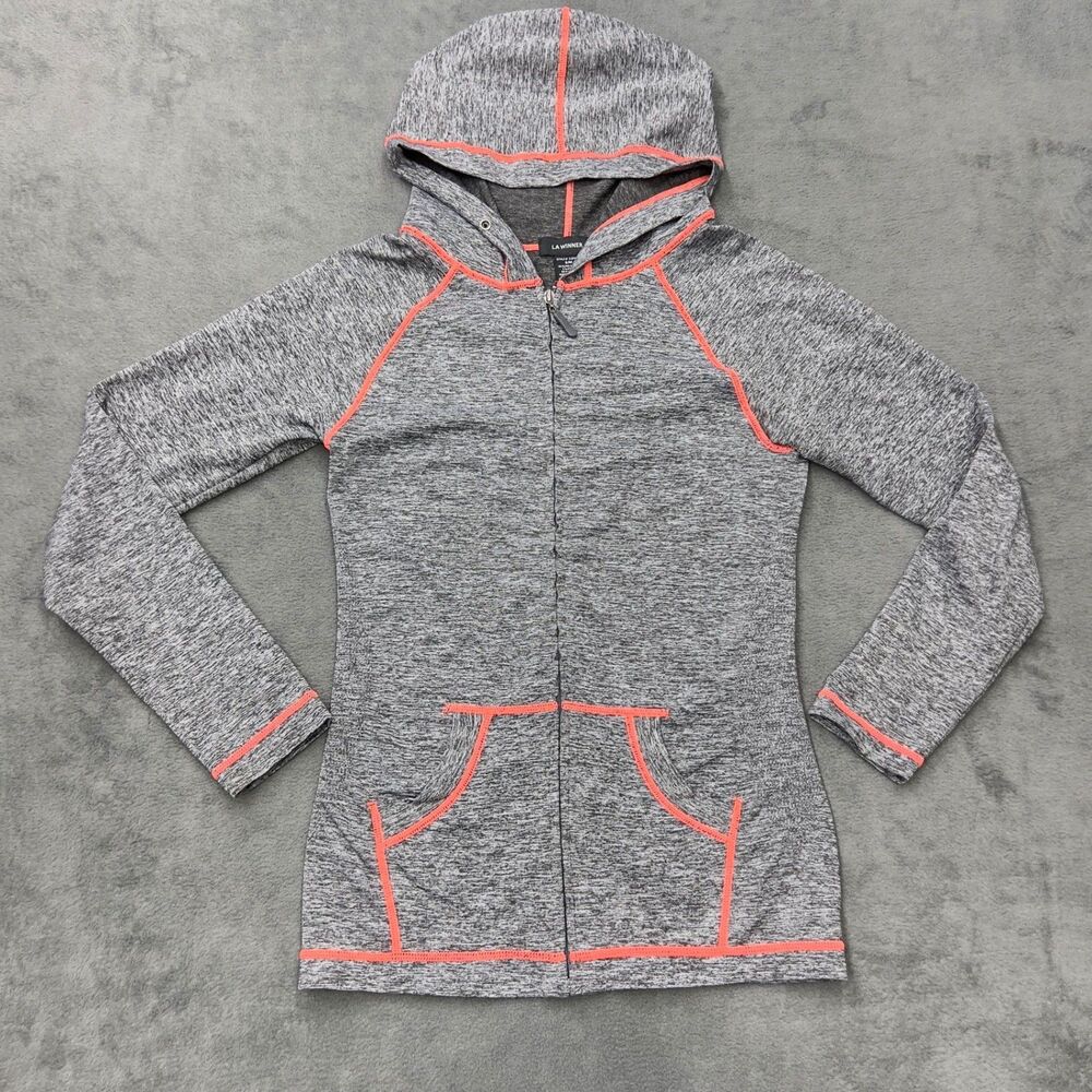 LA‎ WINNER Womens Full Zip Hoodie Jacket Size S M Gray Pink Athletic Lightweight